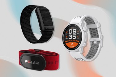 collage of the best heart rate monitors isolated on a colorful background