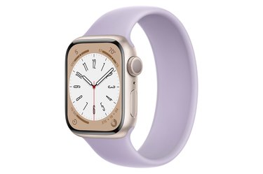Apple Watch Series 8 with a lavender strap