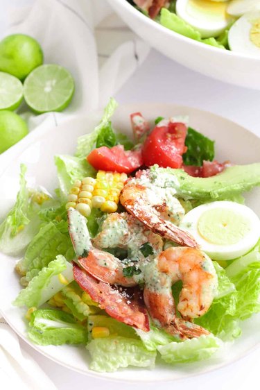 shrimp cobb salad, as an example of a high-protein salad for weight loss