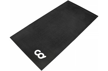 Close-up photo of black CyclingDeal brand exercise mat.