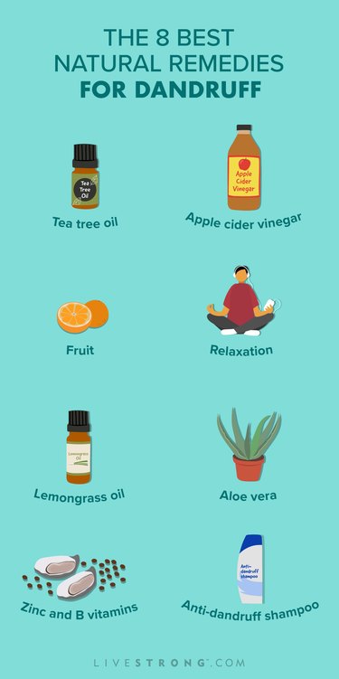 an illustration of some of the best home remedies for dandruff on a light blue background