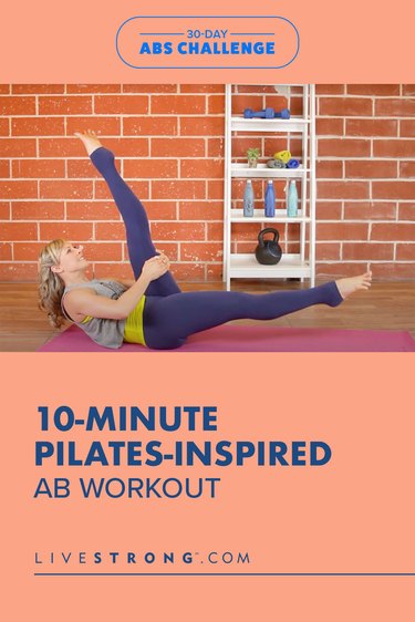 woman with long blond hair holds a pilates pose with her legs in the air as part of a 10-minute pilates-inspired ab workout