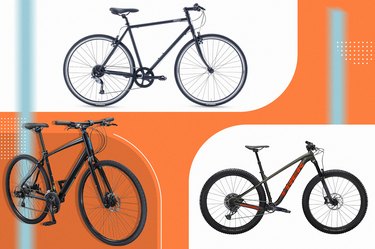 Three bikes that are best for short women on an orange and white background.