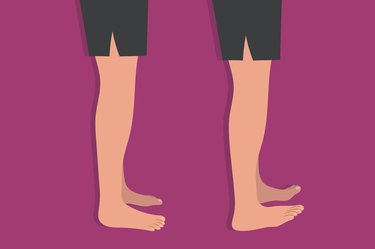 Illustration of a person doing toe raises on a dark pink background.