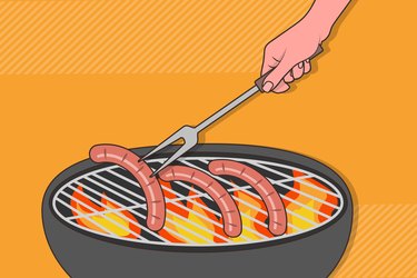custom illustration of sausages on a charcoal grill