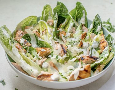 Healthy Grilled Salmon Caesar Salad, one of the best high-protein salads