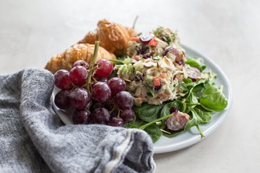 greek yogurt chicken salad with grapes, one of the high protein salads