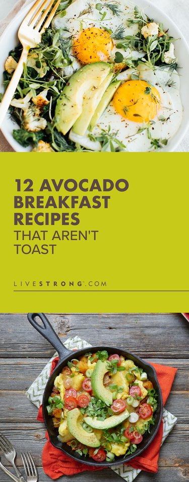 aangepaste pin-collage van avocado-ontbijtrecepten zoals een avocado-ontbijtkoekepan en een avocado-ontbijtkom