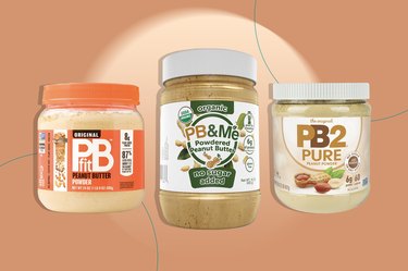 collage of the best peanut butter powders, including PB2, PBFit and PB&Me powdered peanut butter