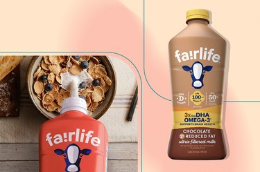 Ultra-filtered milk brand Fairlife on custom background