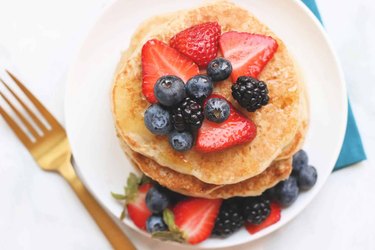 Vegan pancakes on a plate make a great plant protein breakfast