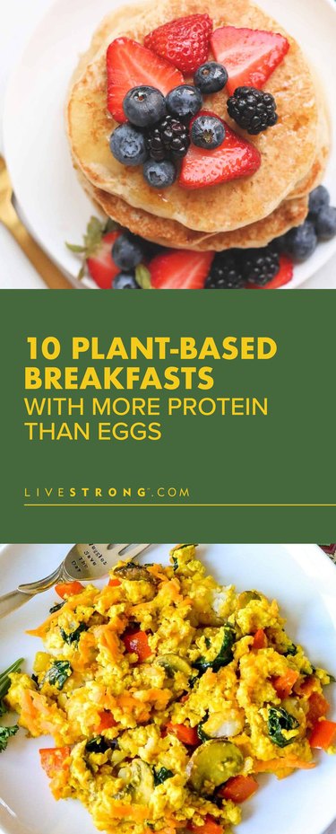 custom pin of plant protein breakfast recipes including vegan protein pancakes and vegan tofu scramble