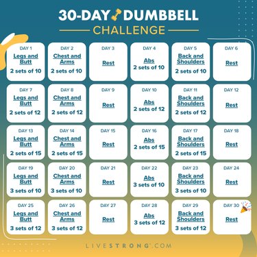 square 30-day dumbbell challenge calendar graphic