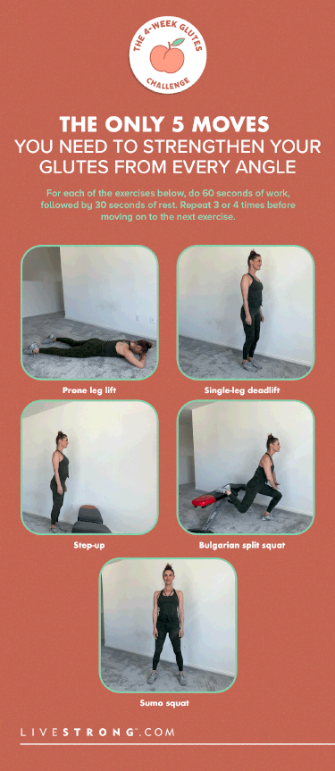 rectangular graphic showing 5 moves for glute strength