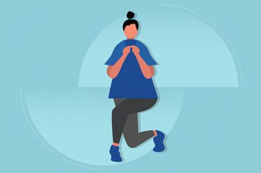 illustration of a woman doing a curtsy lunge on a blue background