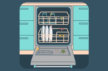 an illustration of a dirty dishwasher that needs to be cleaned