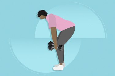 LIVESTRONG illustration of a person on a blue background with good dumbbell deadlift form