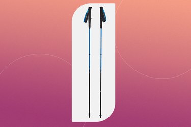 black diamond distance carbon running poles on a pink background