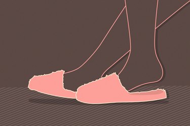 Illustration of a person's feet wearing pink fluffy slippers