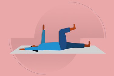 illustration of a person doing dead bug exercise variations isolated on a light pink background