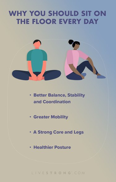 benefits of floor sitting listed with character illustrations