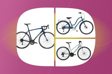 a collage of the best bikes for seniors isolated on a pink background