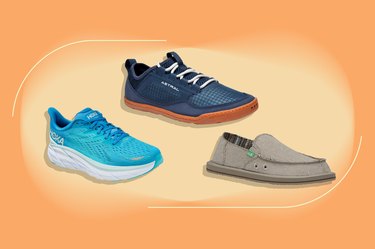 a collage of some of the best breathable shoes for sweaty feet