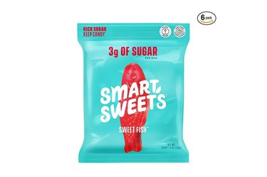 Smartsweets fish in bag with white background.