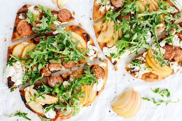 Grilled Sausage and Apple Pizza With Goat Cheese