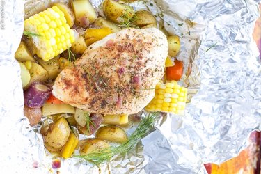 Grilled Chicken and Potatoes In Foil
