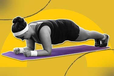 conceptual illustration of person holding a plank on purple yoga mat