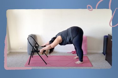 Woman doing a modified downward facing dog during yoga challenge