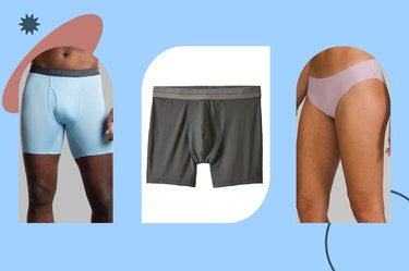 A collage of the best moisture-wicking underwear on a light blue background.