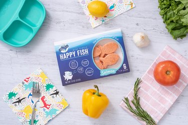Blue Circle Foods Happy Fish nuggets on table with lunch box items