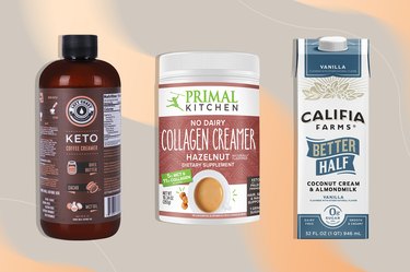 collage of the best keto coffee creamers like Califia farms, Primal Kitchen and Left Coast