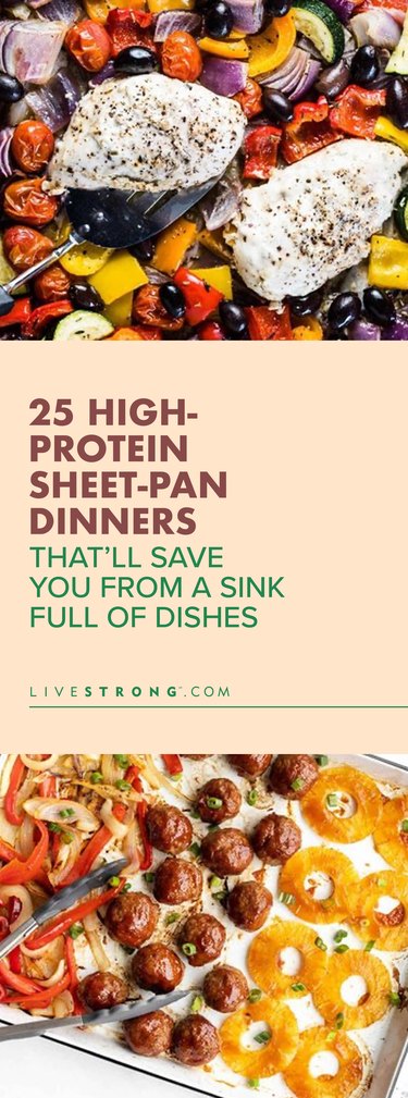pin showing sheet pan dinners with story headline in the middle