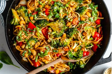 Vegan Stir-Fry Sesame Noodles With Chickpeas and Basil