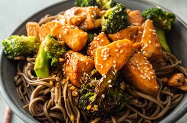 Teriyaki Salmon Stir-Fry with broccoli and soba noodles