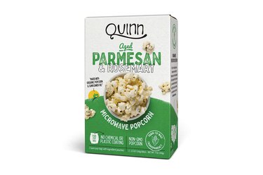 Box of Quinn aged parmesan and rosemary microwavable popcorn