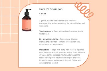 Prose custom shampoo created for author on peach background