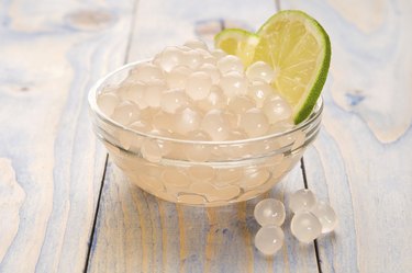tapioca pearls with lime. white bubble tea ingredients