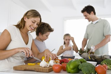 Family preparing food together