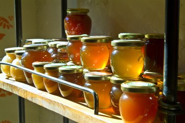 honey jars on a shelf