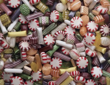 High angle view of assorted candies
