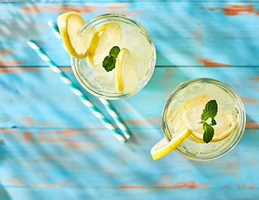 two glasses of lemonade shot from overhead