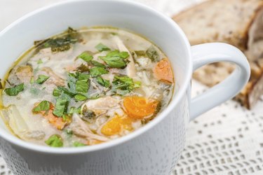 Cup of chicken rise soup