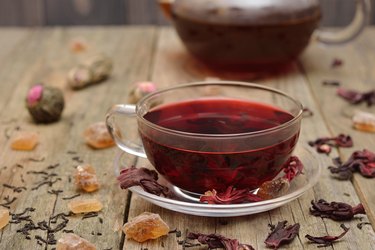 Hibiscus tea in a glass cup