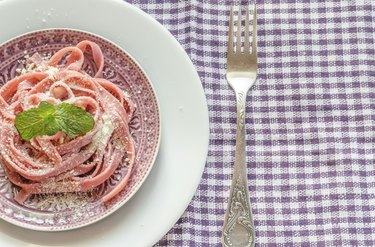 Portion of colored pasta