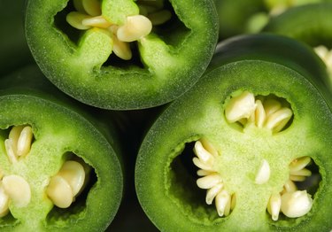 Freshly sliced jalapeno peppers