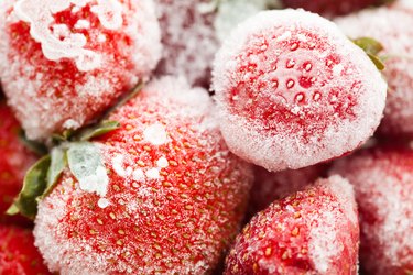 Frozen red strawberries.